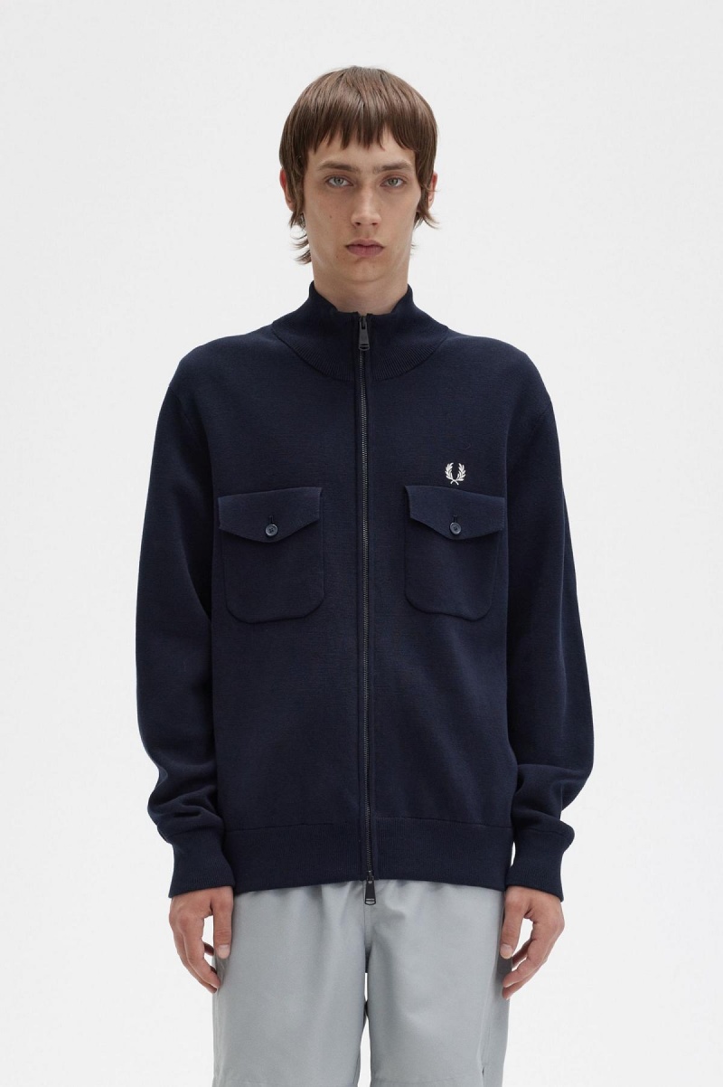 Fred Perry Strikket Track Jacket Strikkevarer Herre Marineblå | GNOEC82638