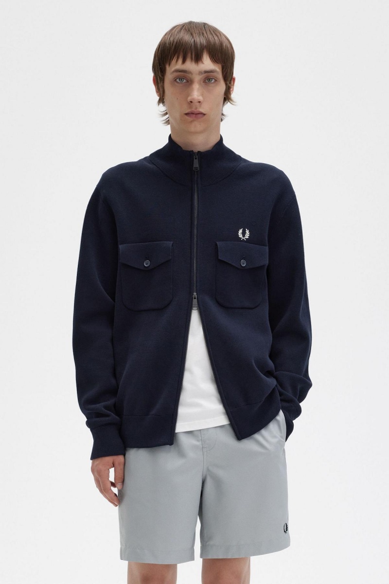 Fred Perry Strikket Treningsjakke Herre Marineblå | ZNOMJ68752