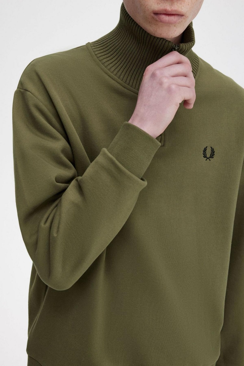 Fred Perry Strikket Trim Zip Neck Gensere Herre Grønn | DNOKV37338