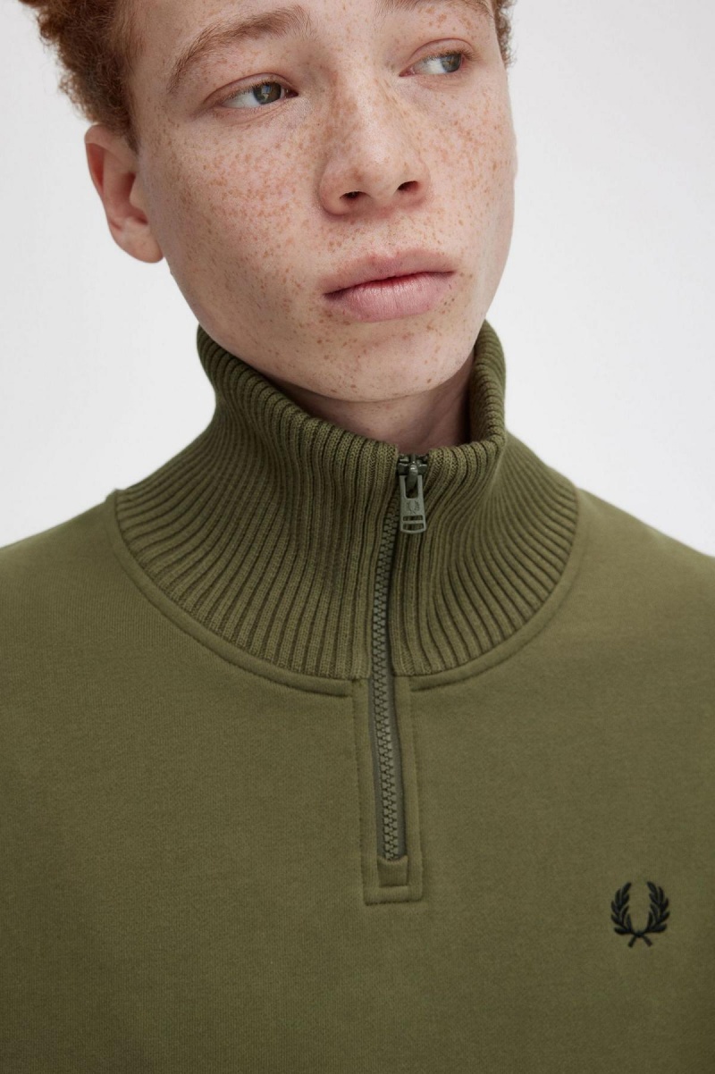 Fred Perry Strikket Trim Zip Neck Gensere Herre Grønn | DNOKV37338