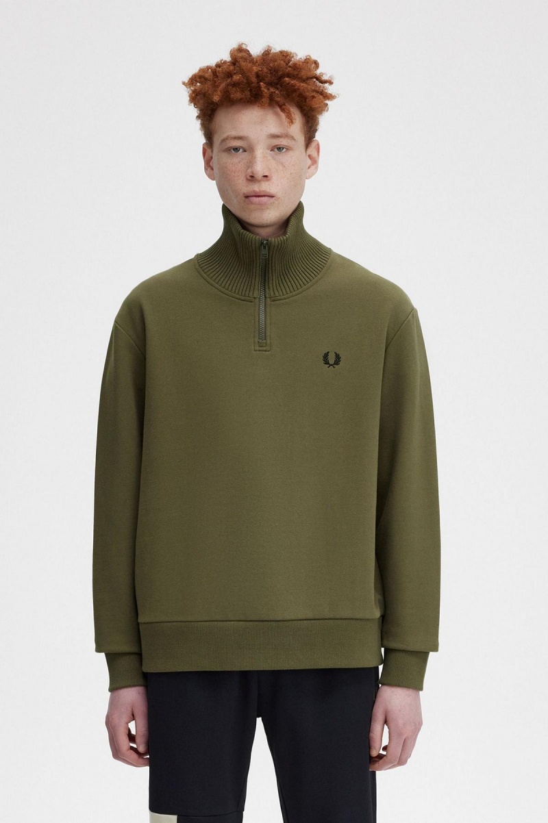 Fred Perry Strikket Trim Zip Neck Gensere Herre Grønn | DNOKV37338