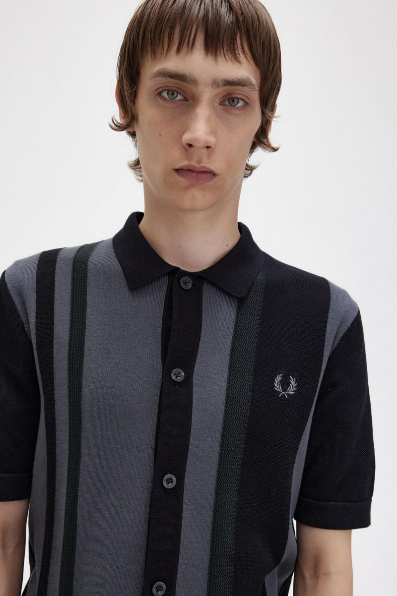 Fred Perry Stripete Strikket Shirt Strikkevarer Herre Svarte | BNOSO32327