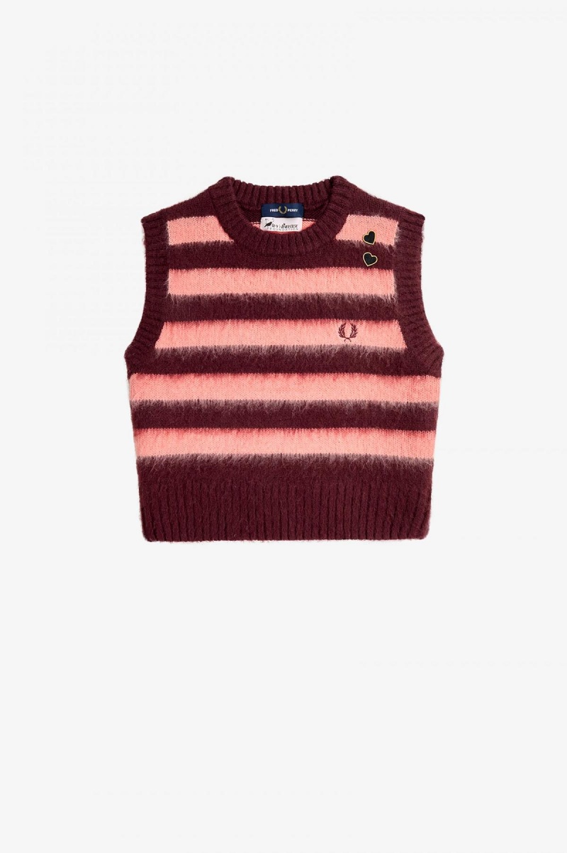 Fred Perry Stripete Strikket Tank Strikkevarer Dame Oxblood | NONZX49164