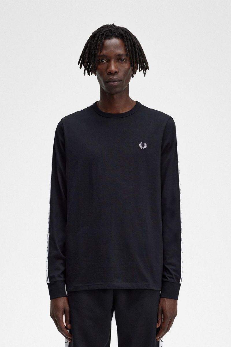 Fred Perry Taped Long Sleeve T-skjorte Herre Svarte | NODYB58533