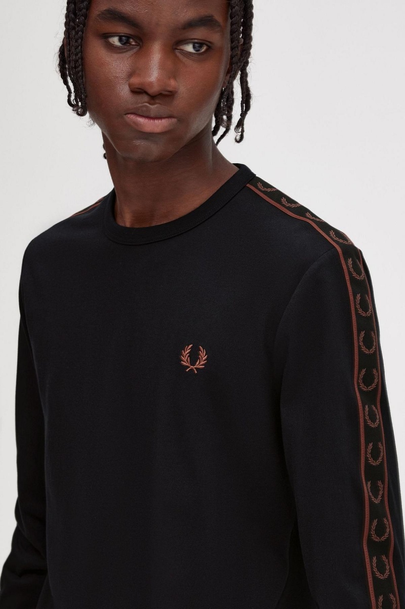 Fred Perry Taped Long Sleeve T-skjorte Herre Svarte Brune | NOQCS66585