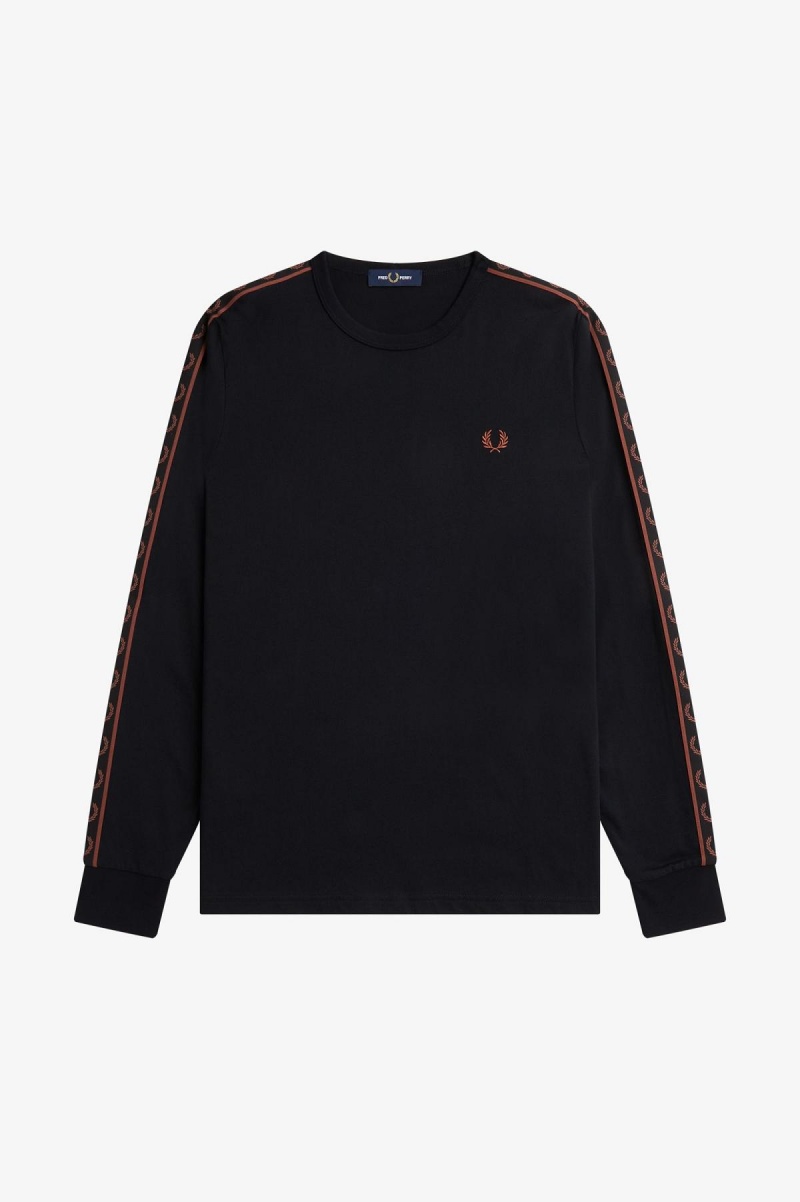 Fred Perry Taped Long Sleeve T-skjorte Herre Svarte Brune | NOQCS66585