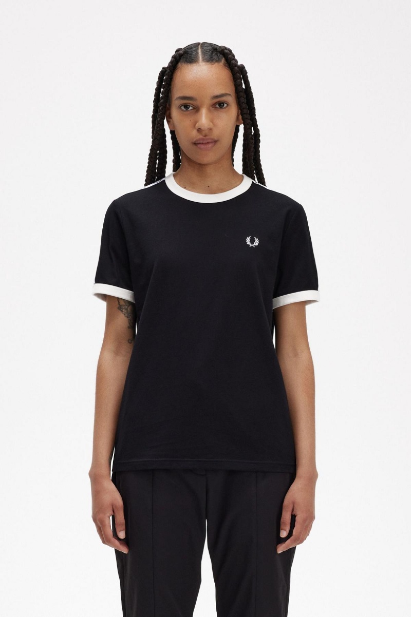 Fred Perry Taped Ringer T-skjorte Dame Svarte | NOJBT32297