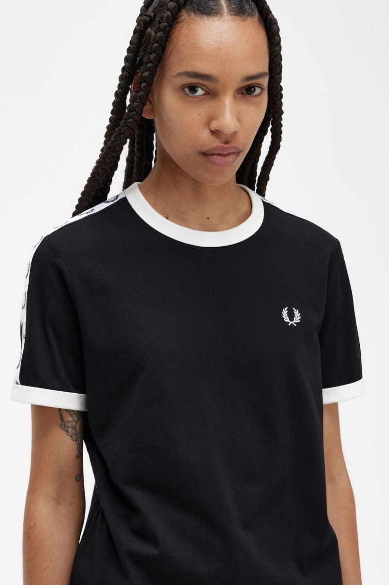 Fred Perry Taped Ringer T-skjorte Dame Svarte | NOJBT32297