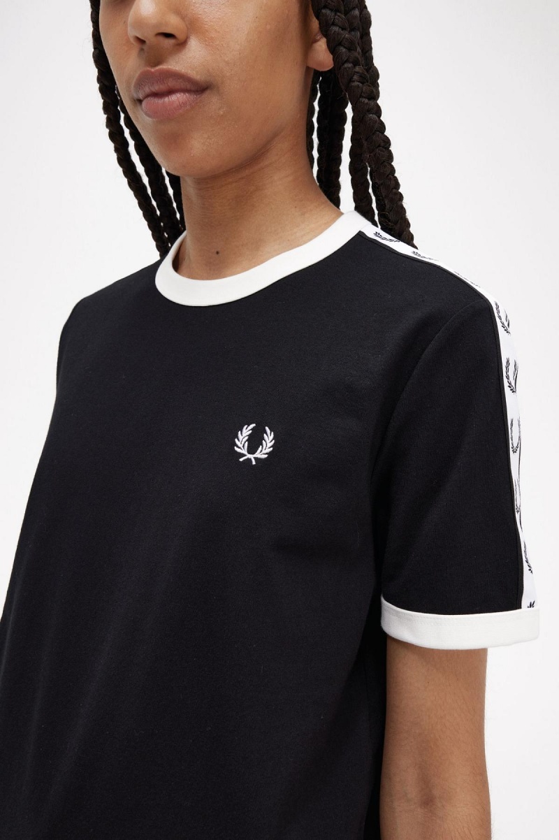 Fred Perry Taped Ringer T-skjorte Dame Svarte | NOJBT32297