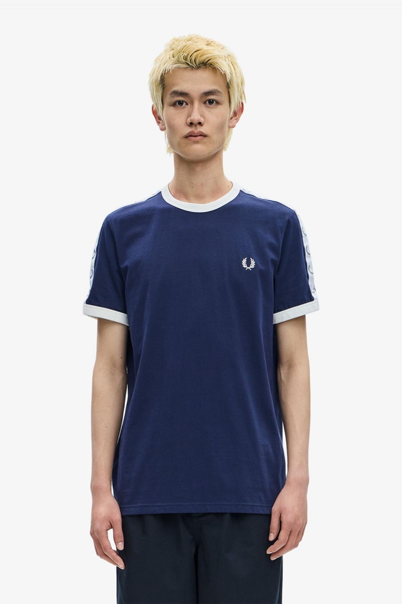 Fred Perry Taped Ringer T-skjorte Herre Blå | NOCVG47654