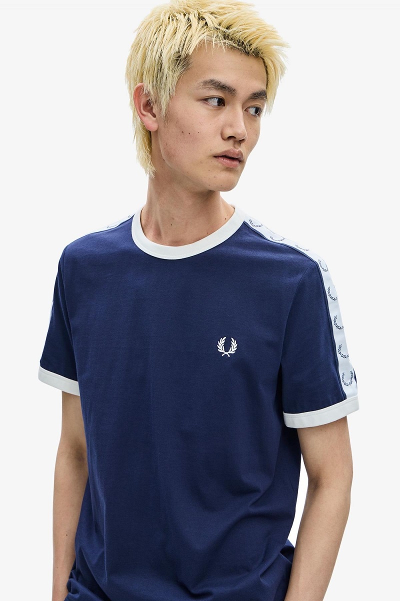 Fred Perry Taped Ringer T-skjorte Herre Blå | NOCVG47654