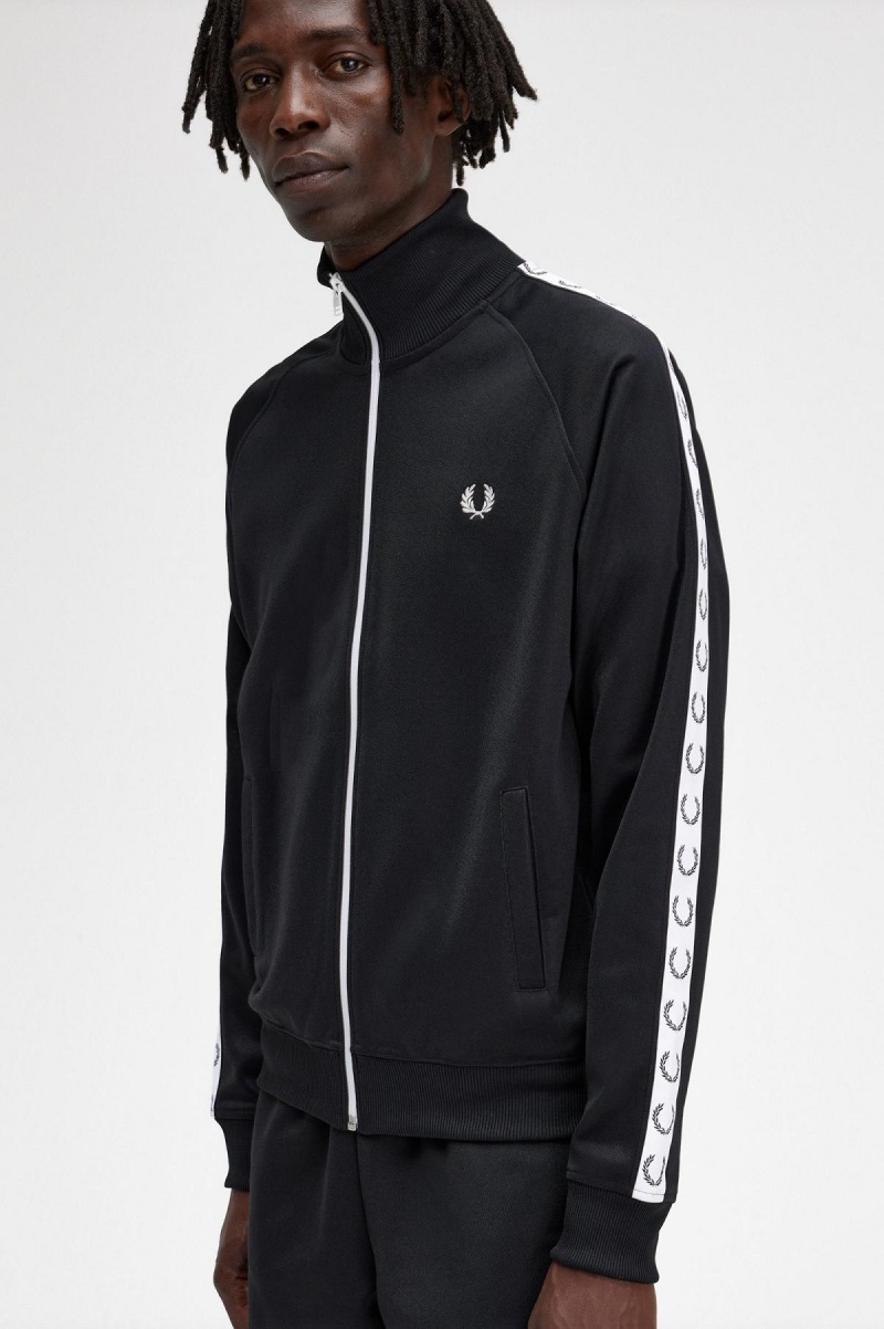 Fred Perry Taped Track Jacket Treningsdress Herre Svarte | NOXMI85689