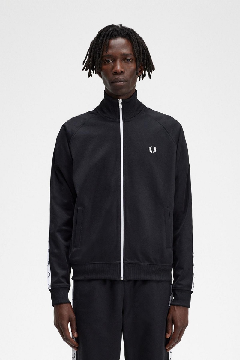 Fred Perry Taped Track Jacket Treningsdress Herre Svarte | NOXMI85689