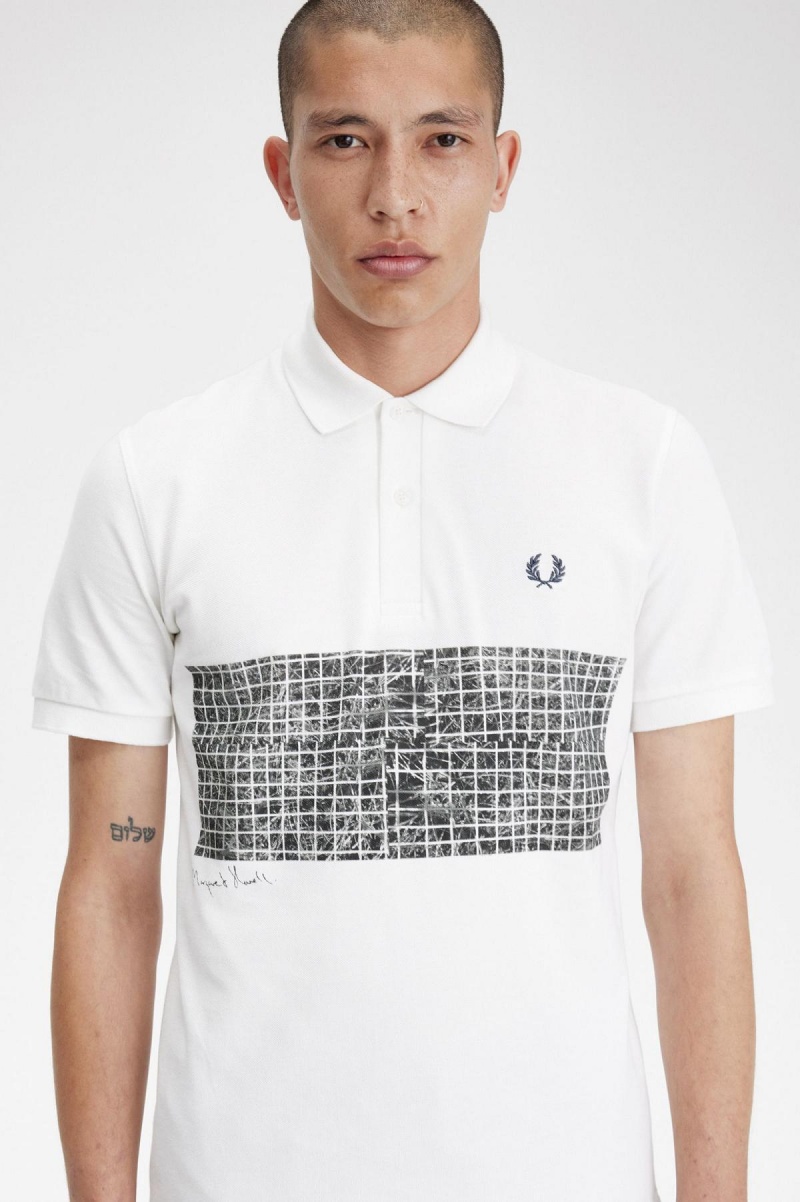 Fred Perry Tennis Print Fred Perry Shirt Polo T Skjorte Herre Hvite | NOEGJ56817