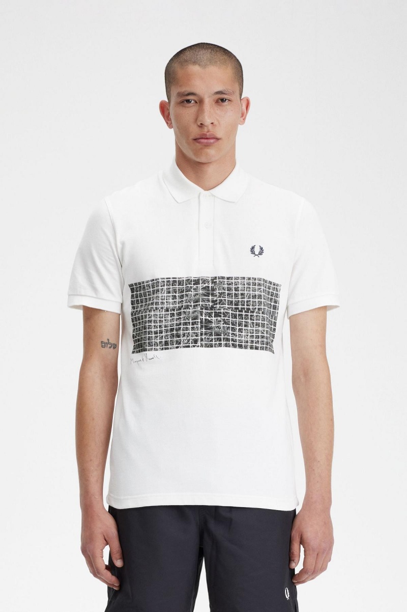 Fred Perry Tennis Print Fred Perry Shirt Polo T Skjorte Herre Hvite | NOEGJ56817