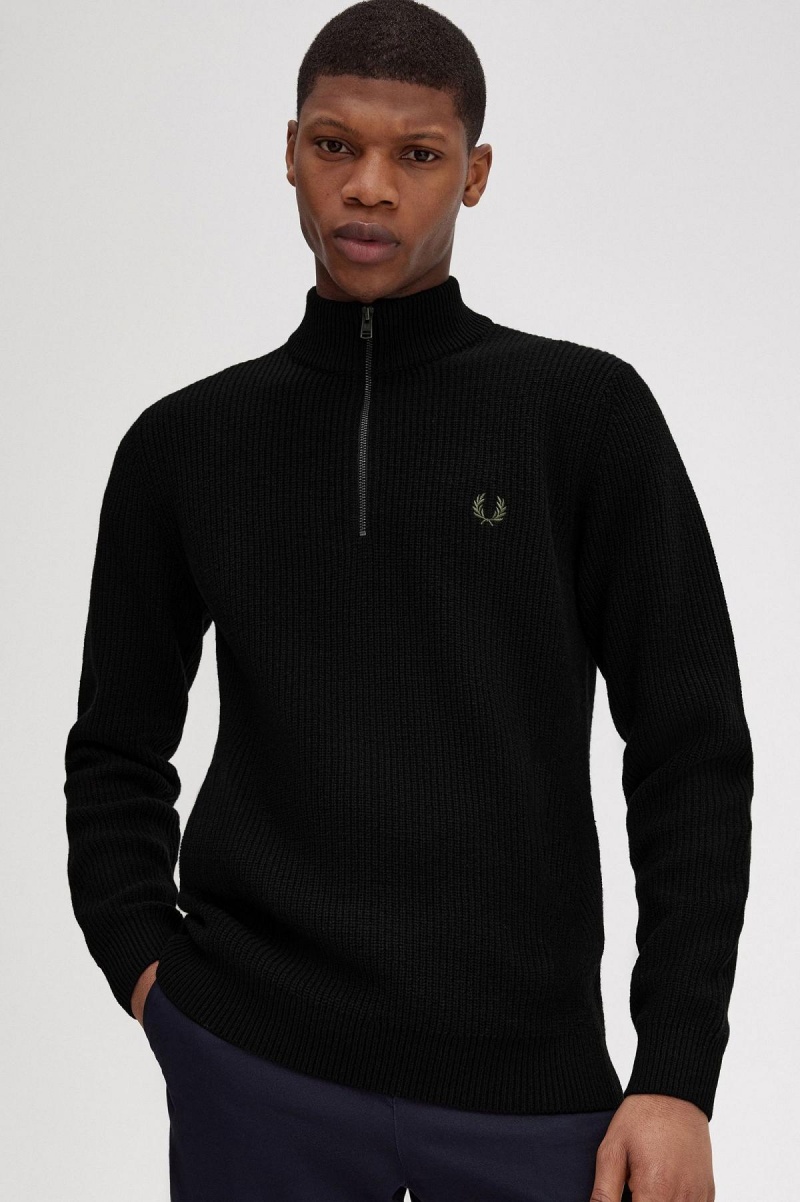 Fred Perry Textured Half Zip Jumper Strikkevarer Herre Svarte | ZNONQ76650