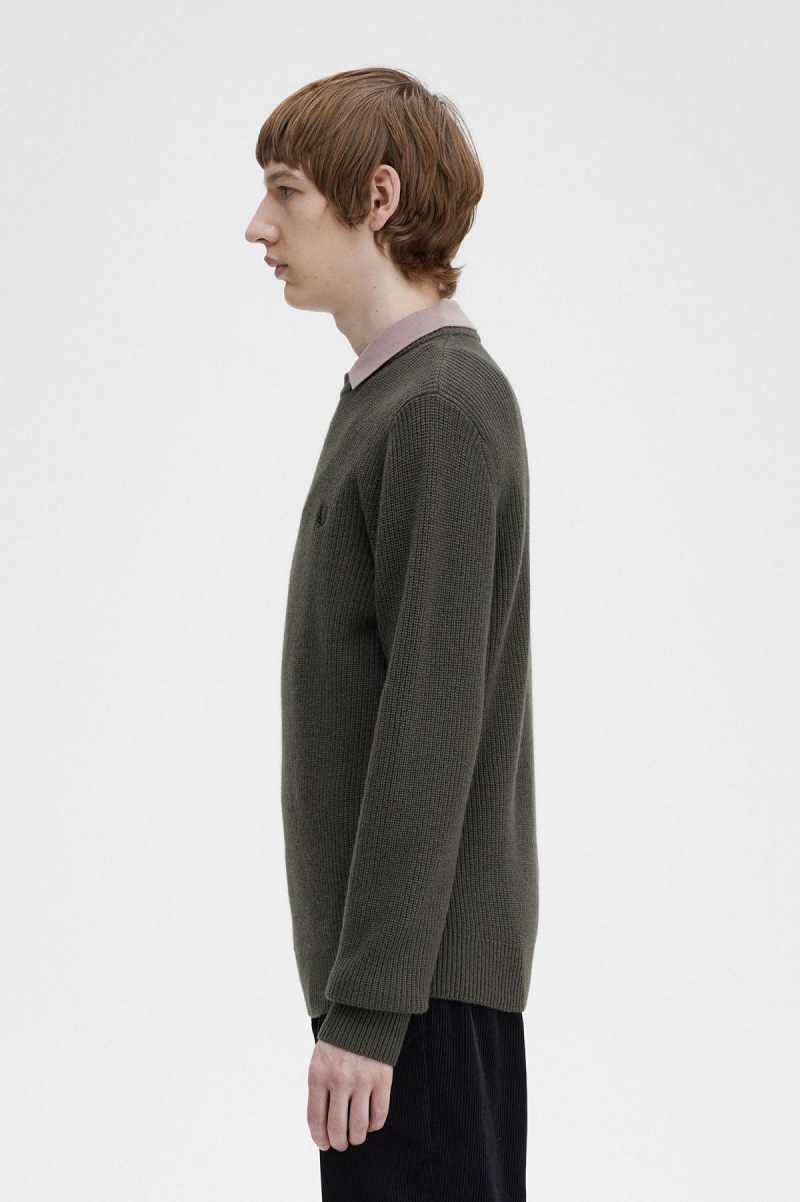 Fred Perry Textured Lambswool Jumper Strikkevarer Herre Grønn | NOZDE89606