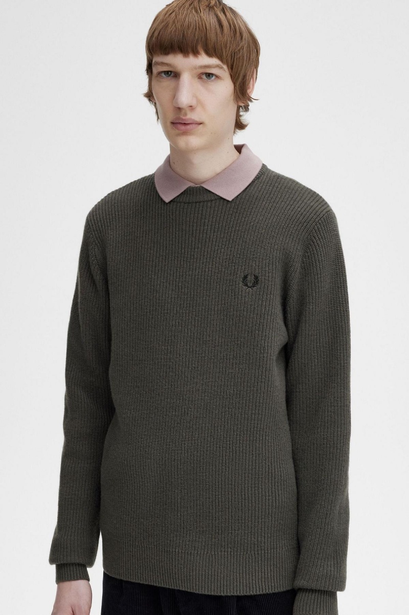 Fred Perry Textured Lambswool Jumper Strikkevarer Herre Grønn | NOZDE89606