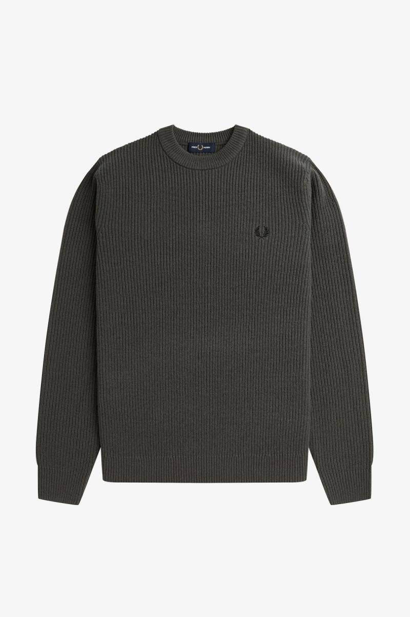 Fred Perry Textured Lambswool Jumper Strikkevarer Herre Grønn | NOZDE89606