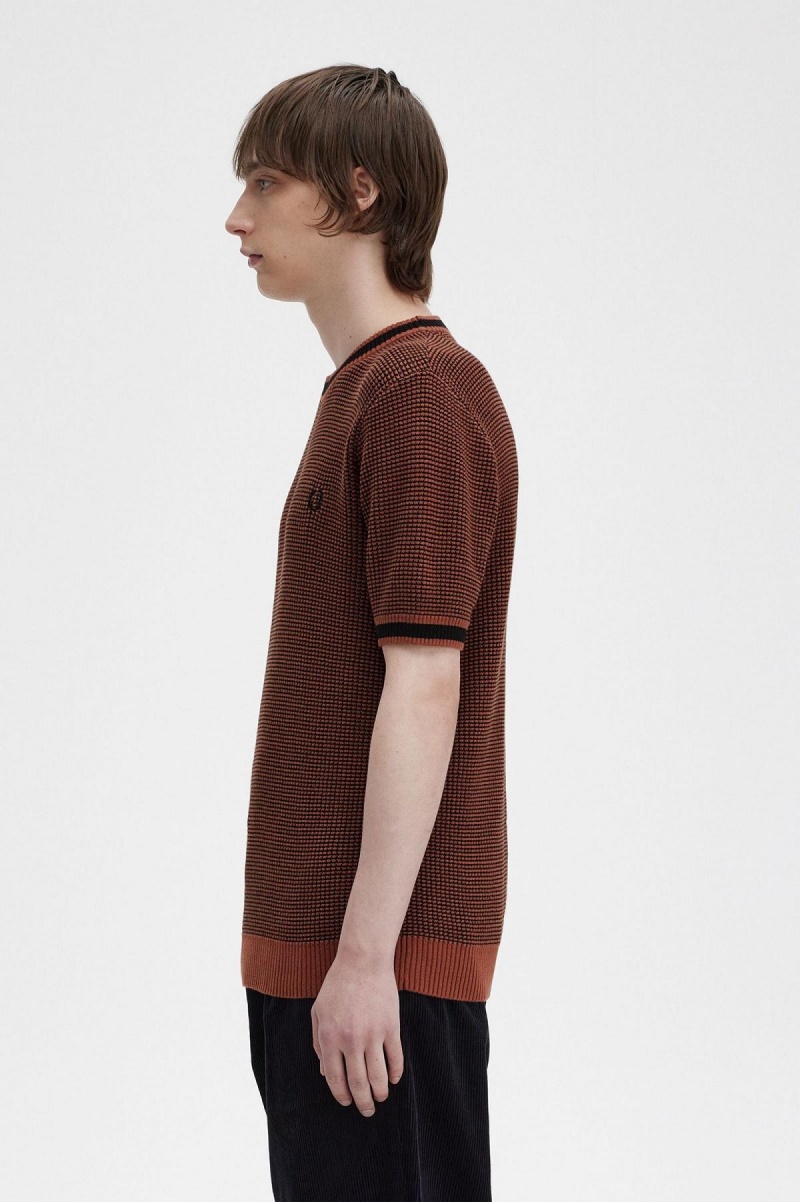 Fred Perry Textured Strikket T-Shirt Strikkevarer Herre Brune | NOXMI19041