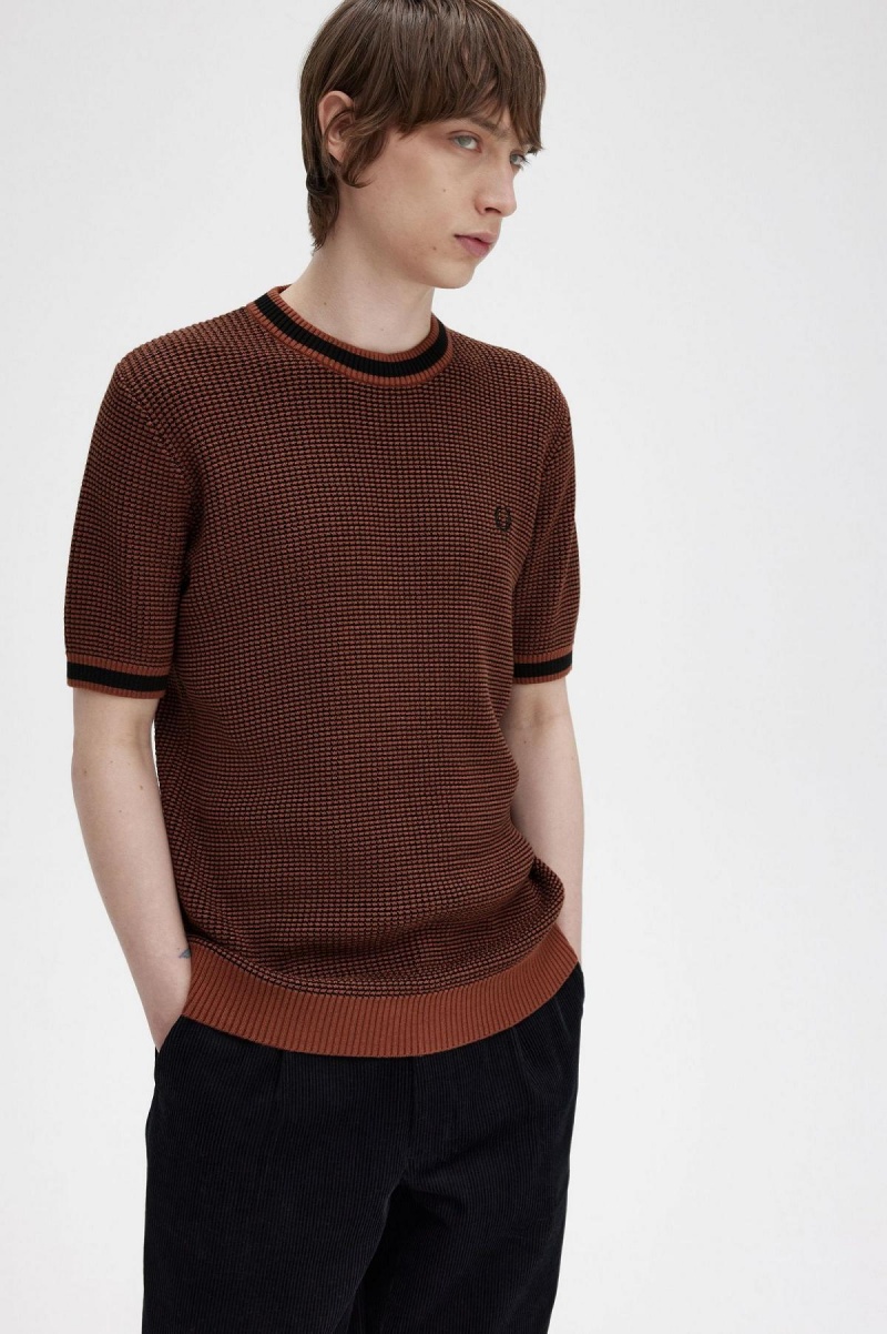 Fred Perry Textured Strikket T-Shirt Strikkevarer Herre Brune | NOXMI19041