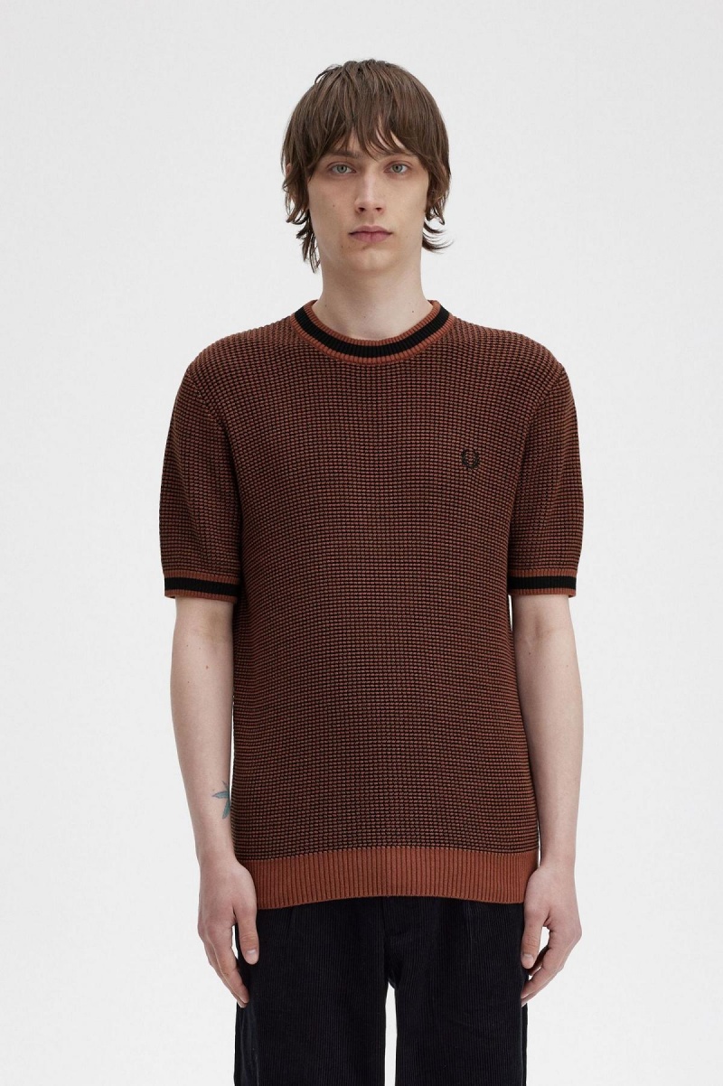 Fred Perry Textured Strikket T-Shirt Strikkevarer Herre Brune | NOXMI19041