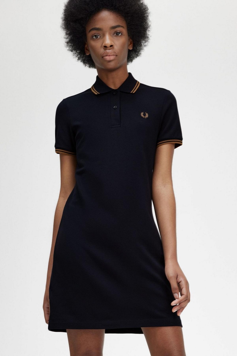 Fred Perry Twin Tipped Fred Perry Shirt Kjole Dame Marineblå | XNOBH92549