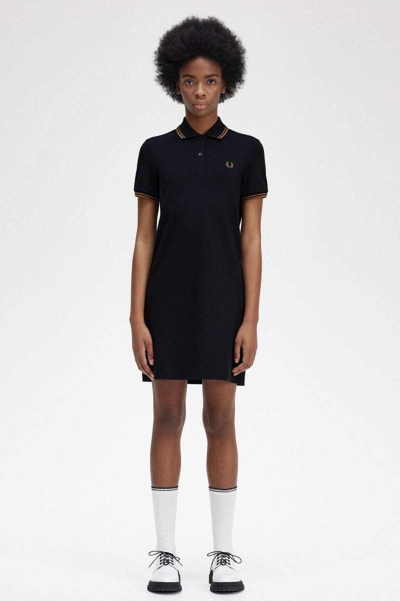 Fred Perry Twin Tipped Fred Perry Shirt Kjole Dame Marineblå | XNOBH92549