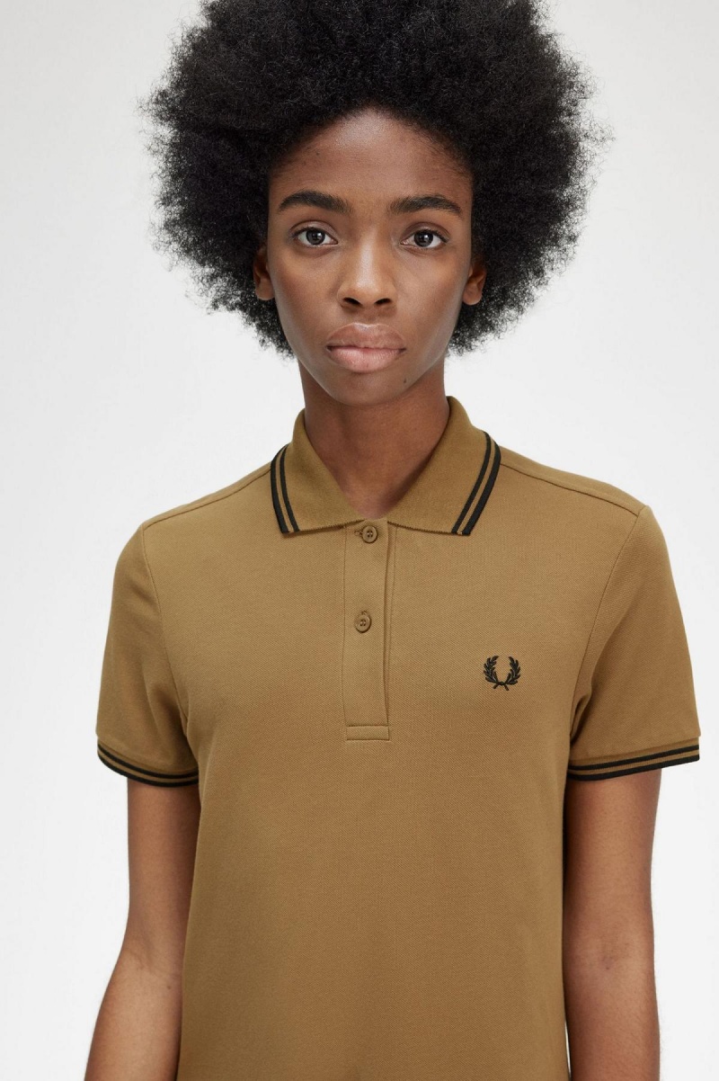 Fred Perry Twin Tipped Fred Perry Shirt Kjole Dame Shaded Stone | NOQCS91200