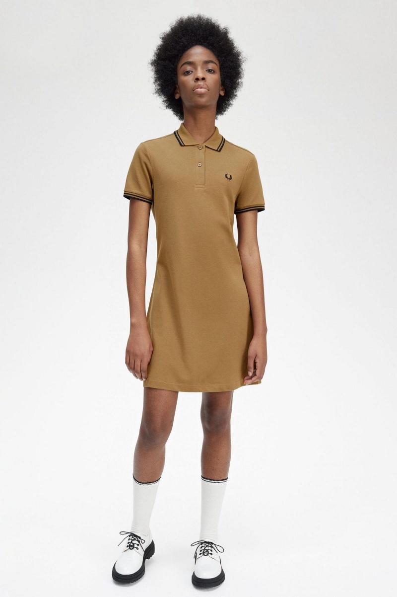 Fred Perry Twin Tipped Fred Perry Shirt Kjole Dame Shaded Stone | NOQCS91200