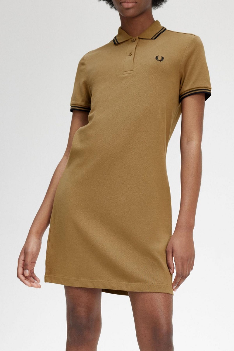 Fred Perry Twin Tipped Fred Perry Shirt Kjole Dame Shaded Stone | NOQCS91200