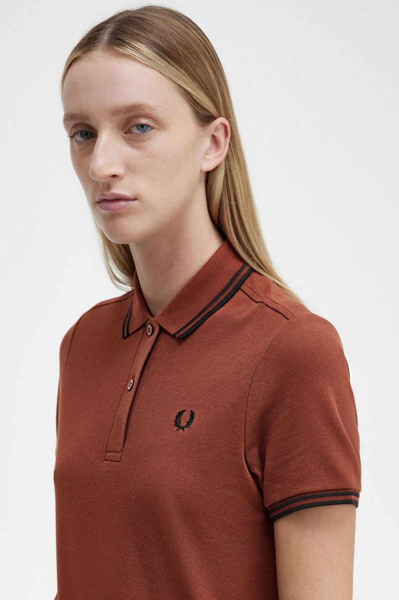 Fred Perry Twin Tipped Fred Perry Shirt Kjole Dame Brune Svarte Svarte | YNOVQ79377