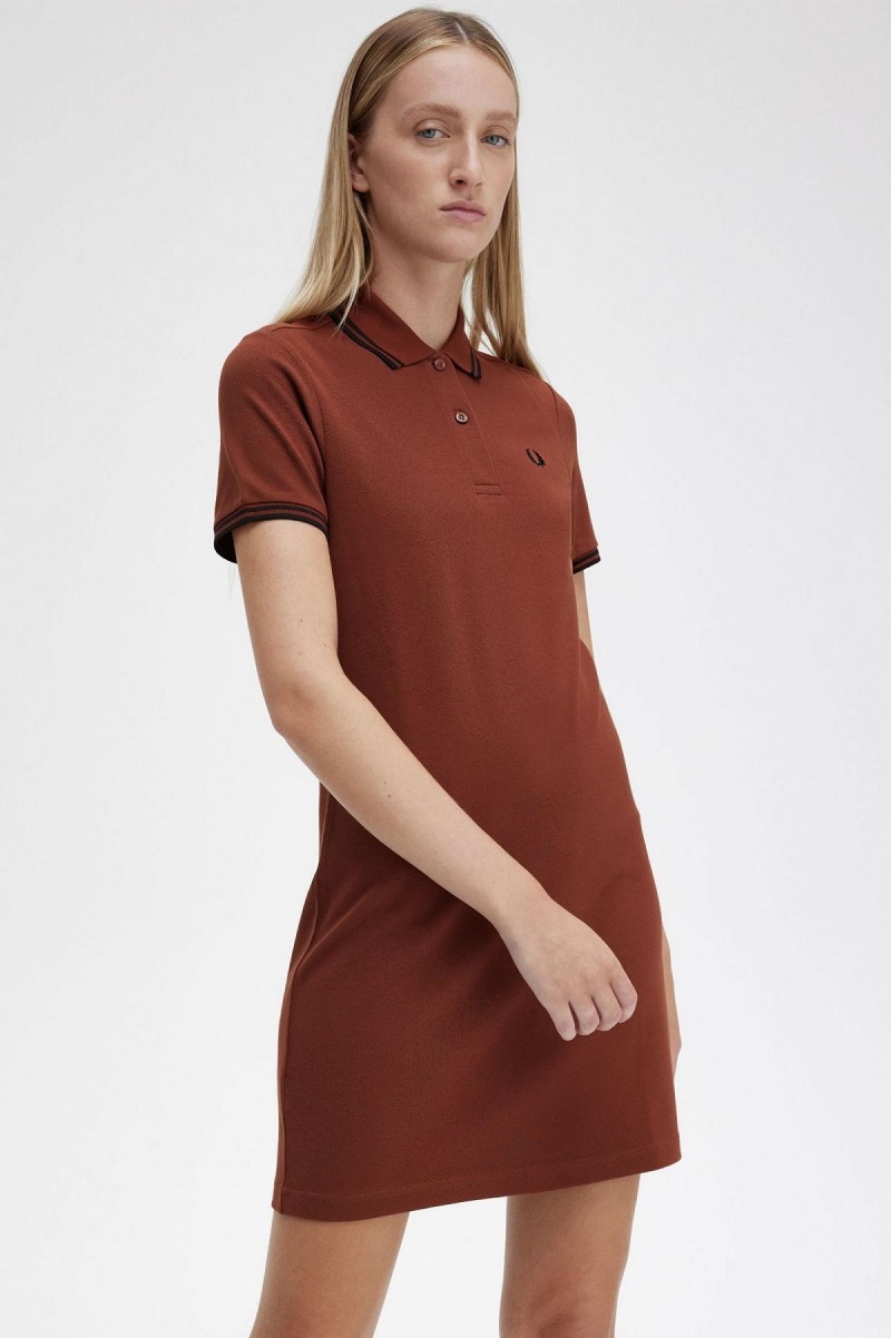 Fred Perry Twin Tipped Fred Perry Shirt Kjole Dame Brune Svarte Svarte | YNOVQ79377