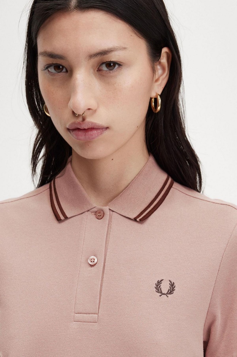 Fred Perry Twin Tipped Fred Perry Shirt Kjole Dame Mørke Rosa Brune Brune | NOXMI14654