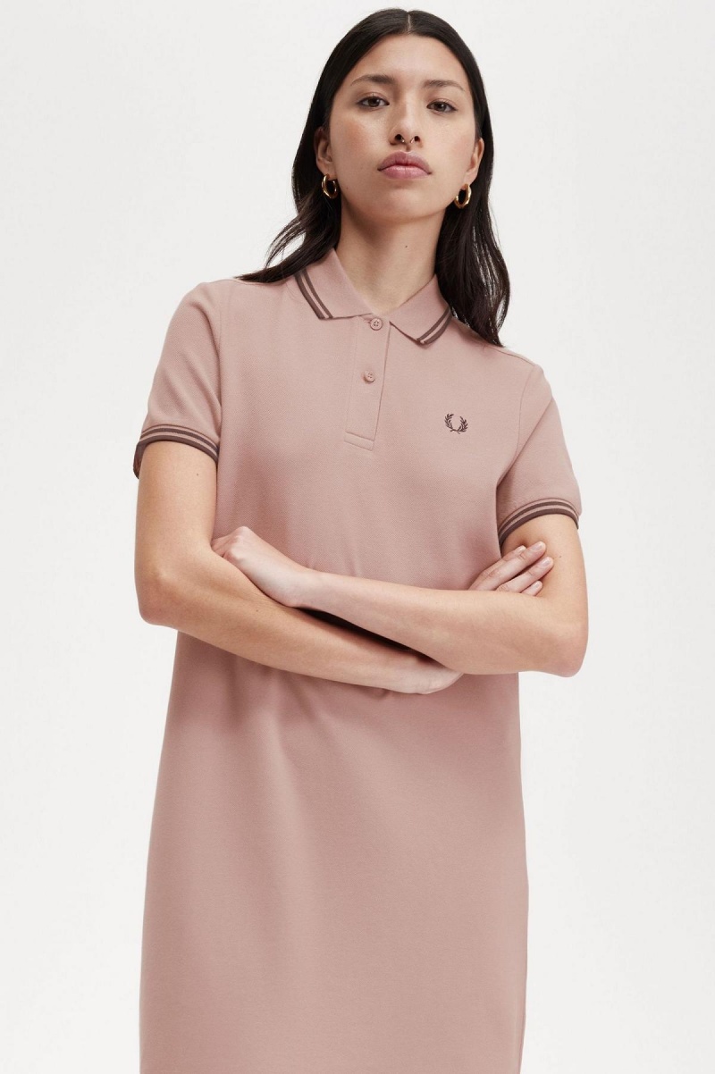 Fred Perry Twin Tipped Fred Perry Shirt Kjole Dame Mørke Rosa Brune Brune | NOXMI14654