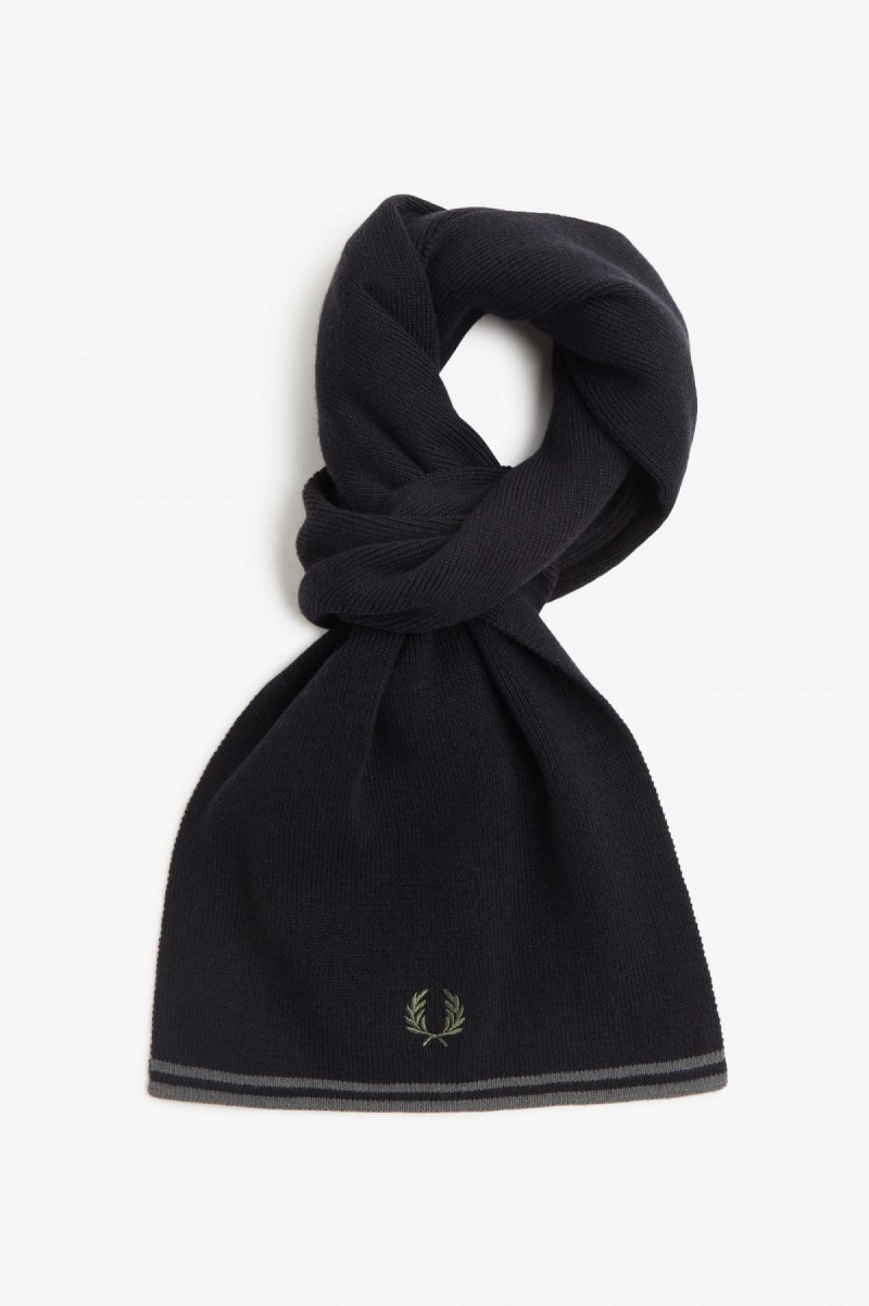 Fred Perry Twin Tipped Merino Ull Skjerf Accessories Svarte Grønn | YNOVQ52779