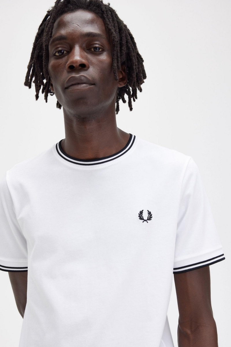 Fred Perry Twin Tipped T-skjorte Herre Hvite | SNOVO15437