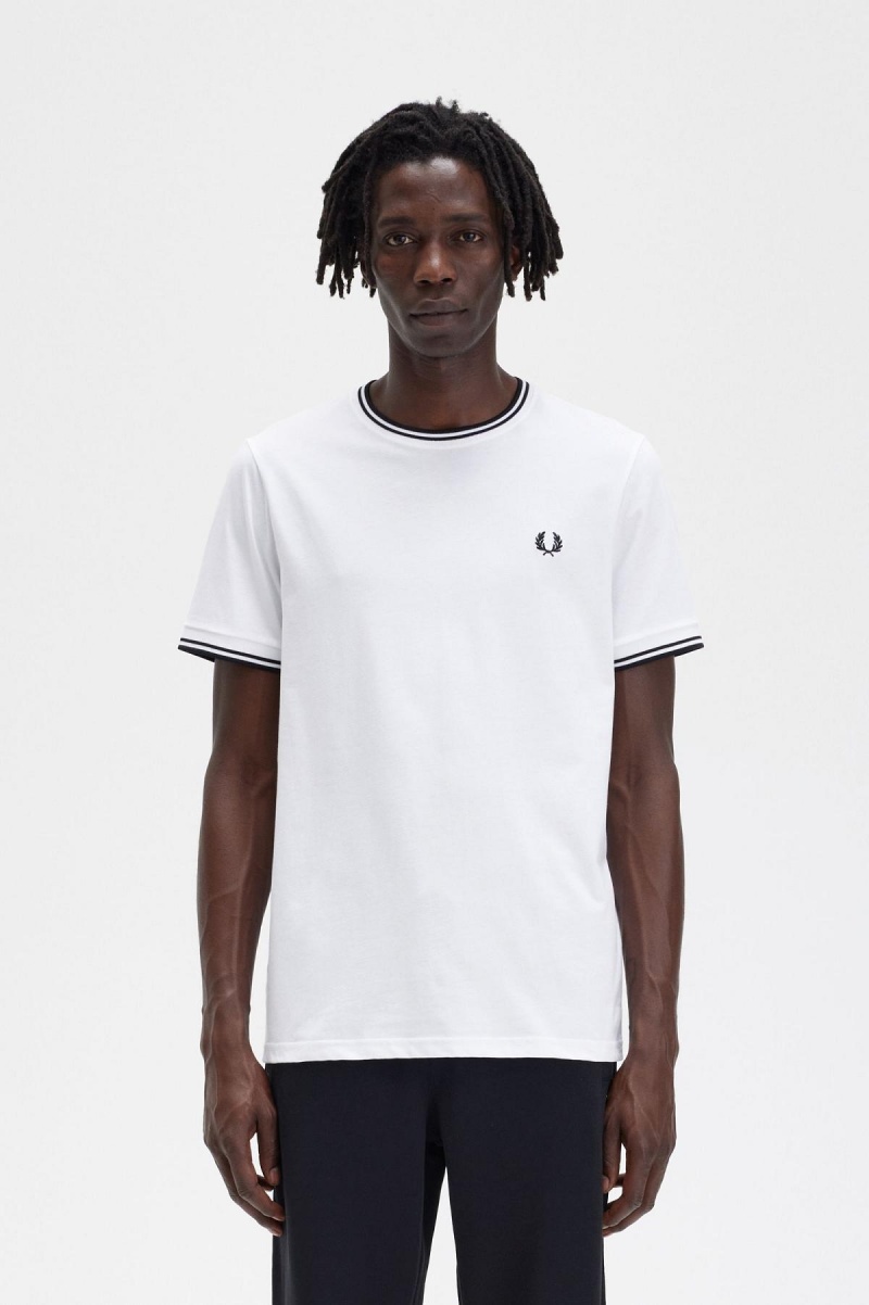 Fred Perry Twin Tipped T-skjorte Herre Hvite | SNOVO15437