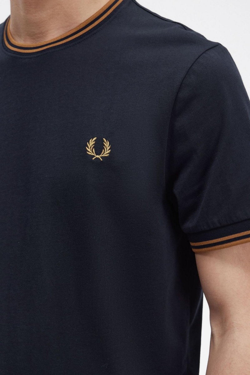 Fred Perry Twin Tipped T-skjorte Herre Marineblå Mørke | ENOHC52169