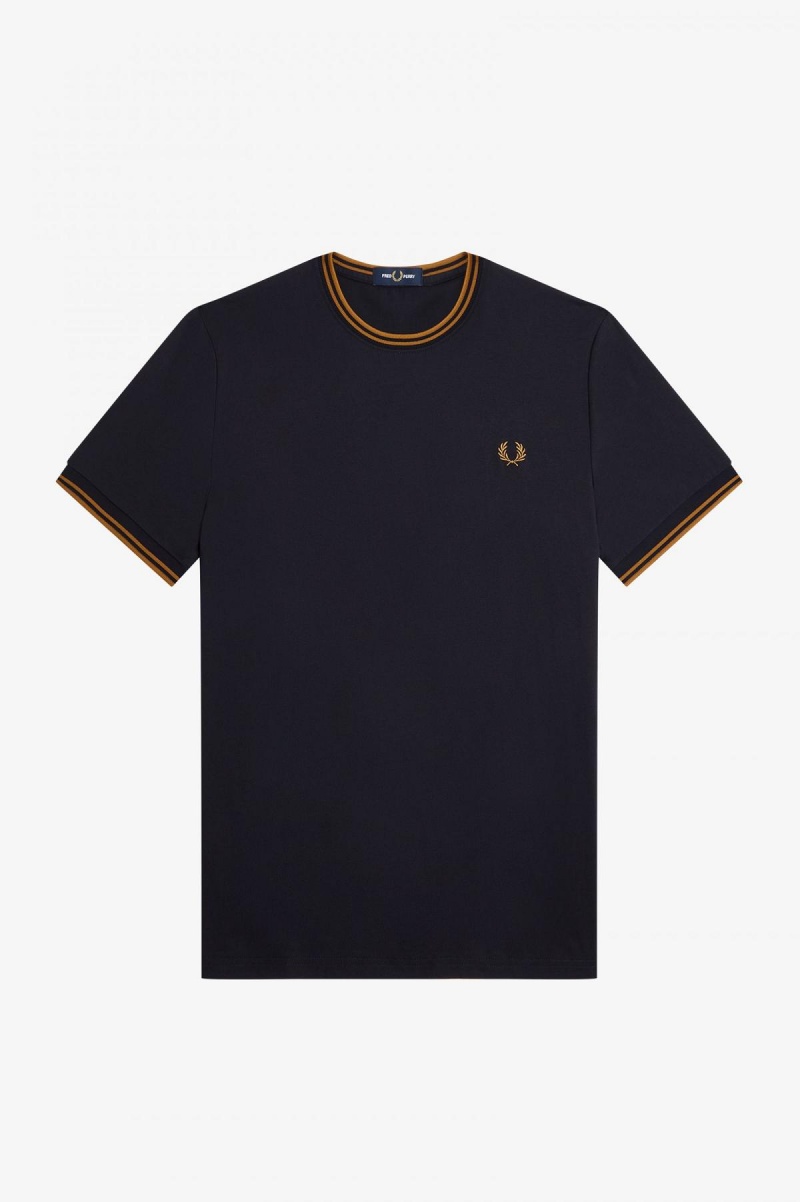 Fred Perry Twin Tipped T-skjorte Herre Marineblå Mørke | ENOHC52169