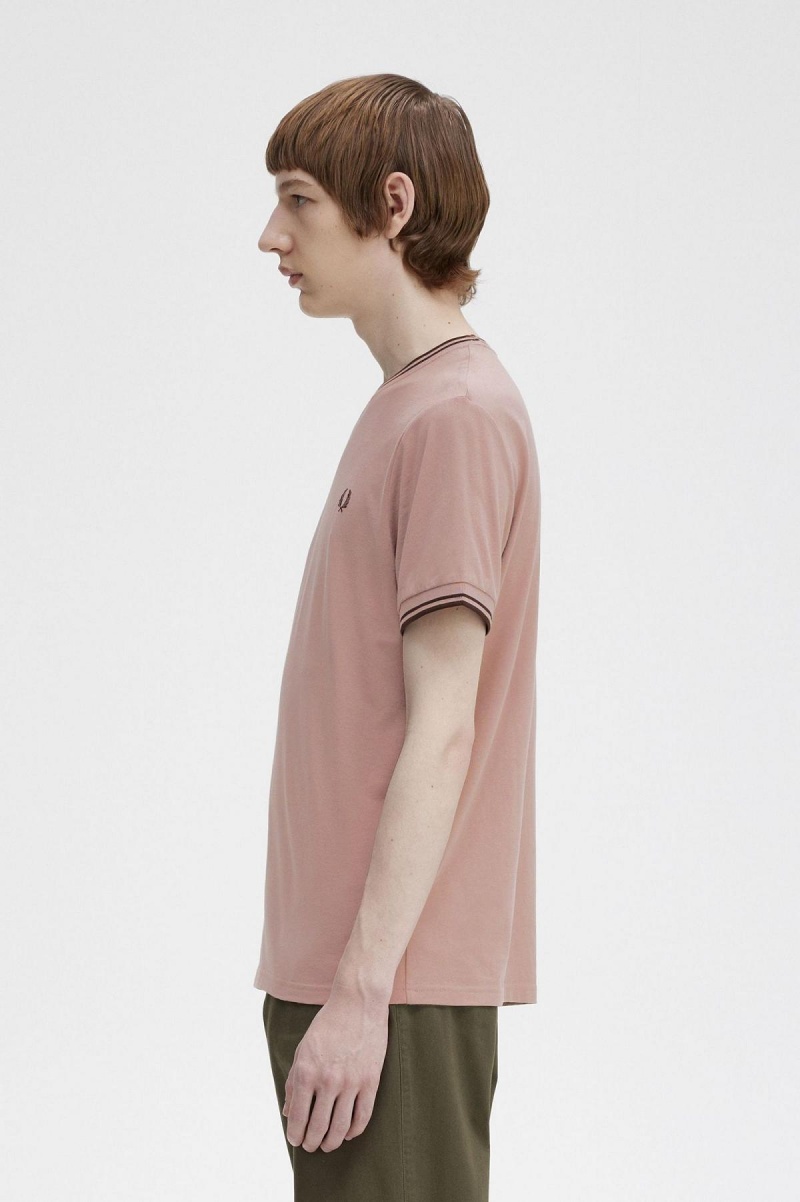 Fred Perry Twin Tipped T-skjorte Herre Mørke Rosa Brune | NOCIF89874