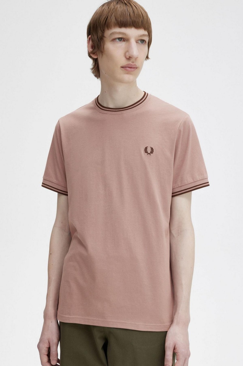 Fred Perry Twin Tipped T-skjorte Herre Mørke Rosa Brune | NOCIF89874