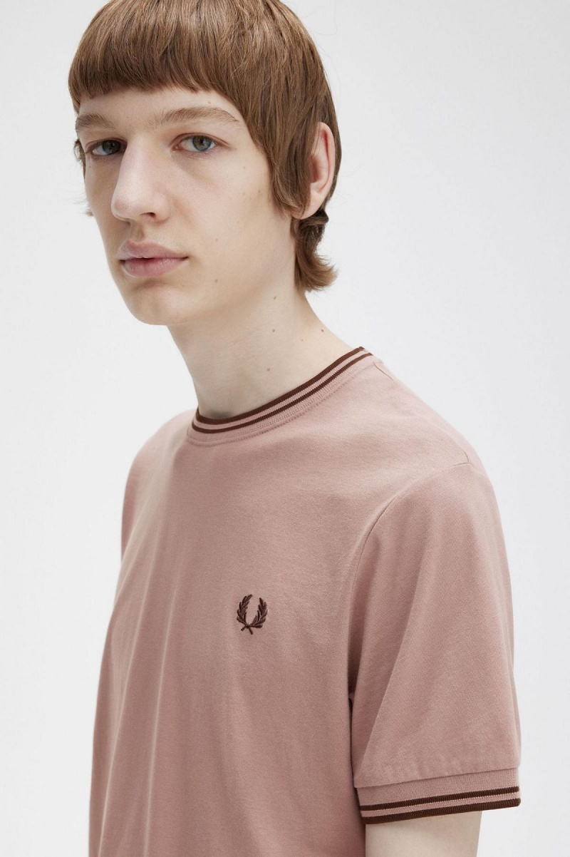 Fred Perry Twin Tipped T-skjorte Herre Mørke Rosa Brune | NOCIF89874