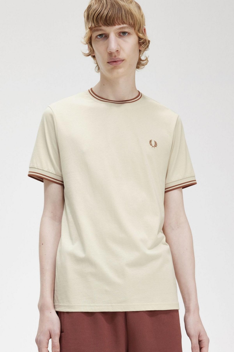 Fred Perry Twin Tipped T-skjorte Herre Oatmeal | NOXBR22564