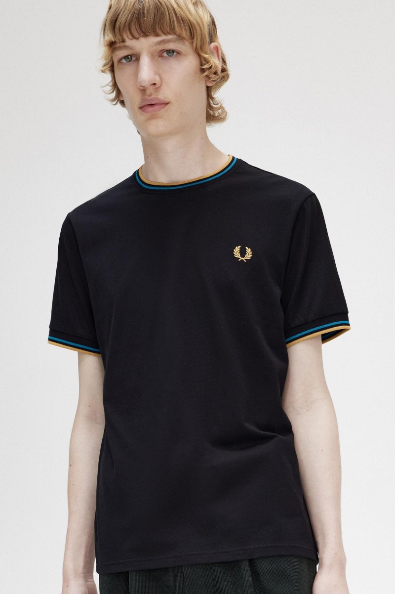 Fred Perry Twin Tipped T-skjorte Herre Svarte Blå Lyse | NOQCS77934