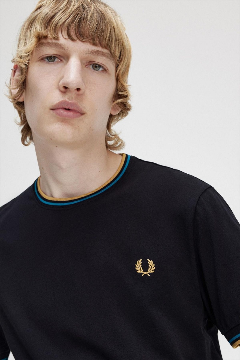 Fred Perry Twin Tipped T-skjorte Herre Svarte Blå Lyse | NOQCS77934