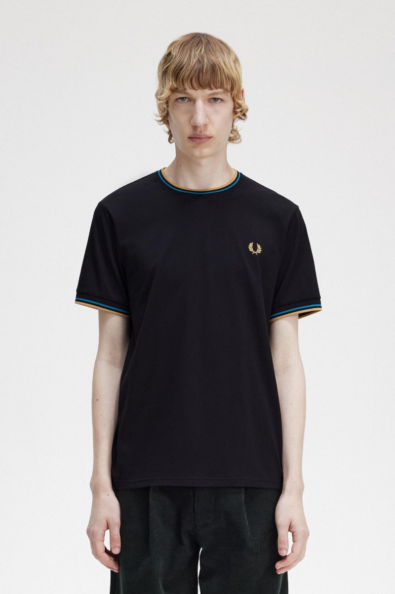 Fred Perry Twin Tipped T-skjorte Herre Svarte Blå Lyse | NOQCS77934