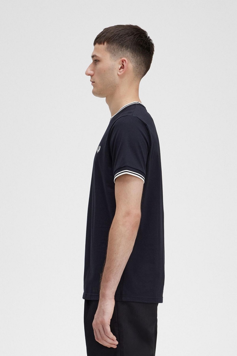 Fred Perry Twin Tipped T-skjorte Herre Svarte | NODFL59860