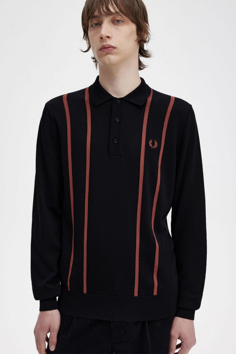 Fred Perry Vertical Stripe Strikket Shirt Strikkevarer Herre Svarte | MNOFT43492