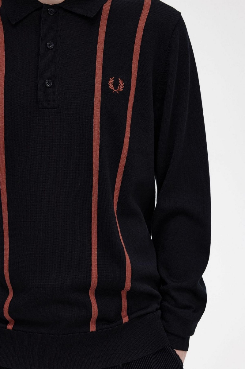 Fred Perry Vertical Stripe Strikket Shirt Strikkevarer Herre Svarte | MNOFT43492